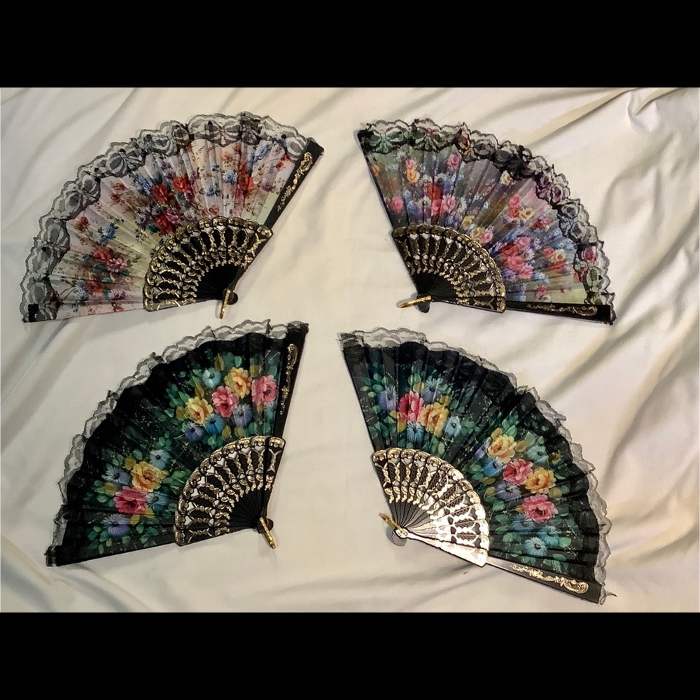 Spanish Floral Folding Fans: Set of 4